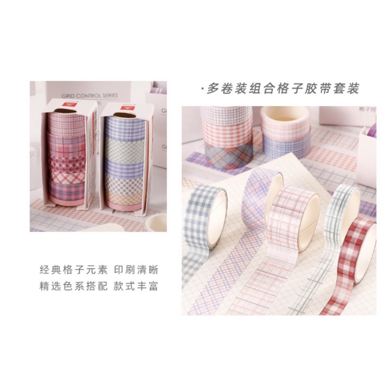 Set 6 Cuộn Washi Tape Băng Keo Trang Trí Caro