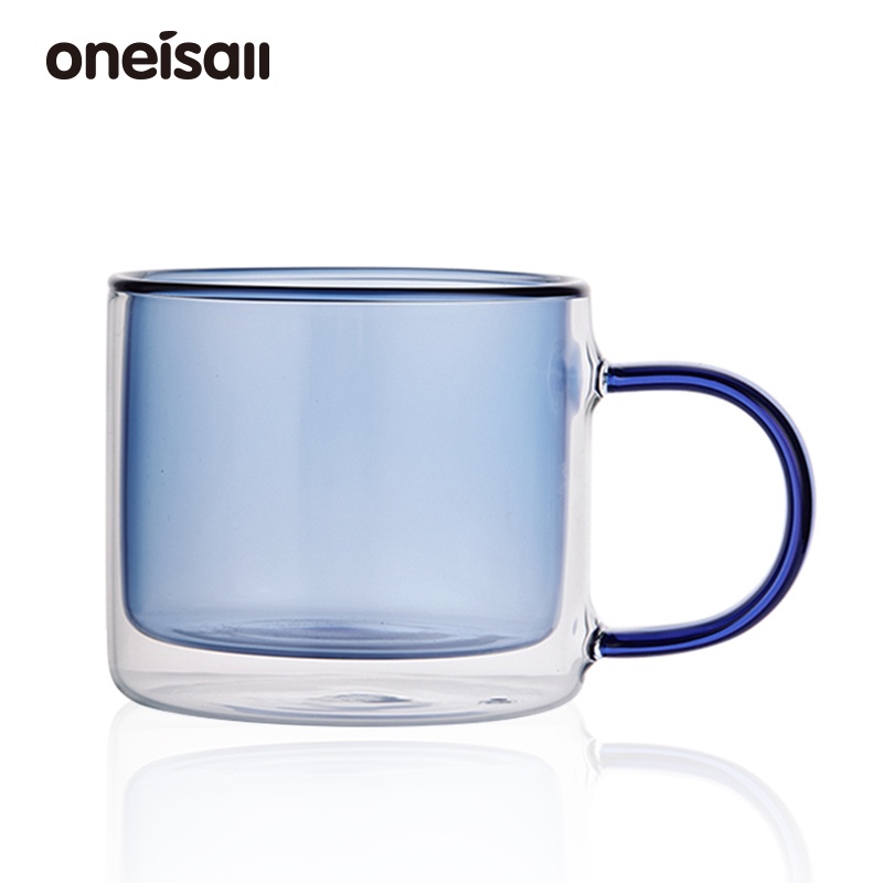 Tách uống cà phê ONEISALL hai lớp chịu được nhiệt độ cao 240ml có tay cầm