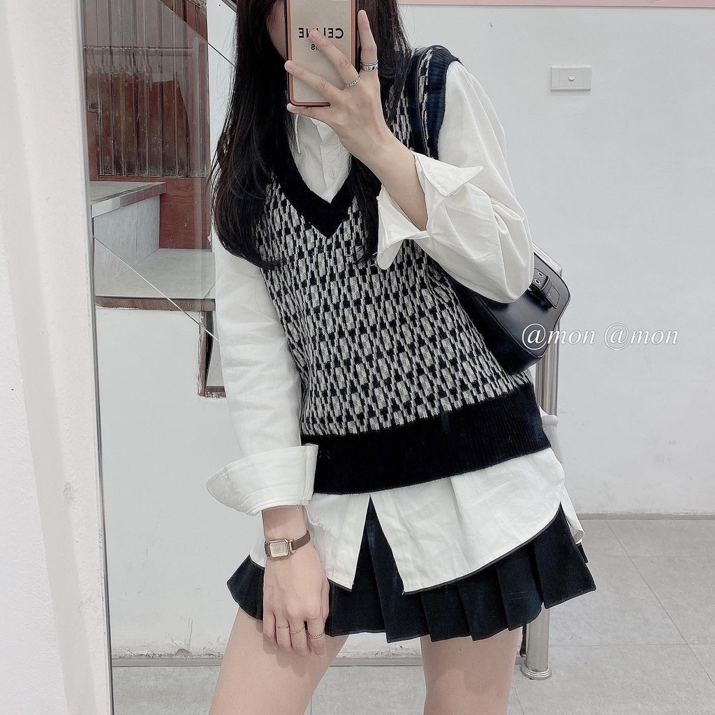 210775 Áo gile len họa tiết nữ ulzzang , áo len nữ freesize ( không kèm sơ mi ) | BigBuy360 - bigbuy360.vn
