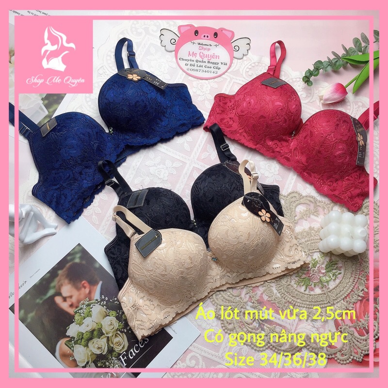 Áo lót ren nữ Thái Lan mút vừa 2,5cm có gọng mềm, hoạ tiết ren độc đáo nâng ngực tròn đầy cho nàng