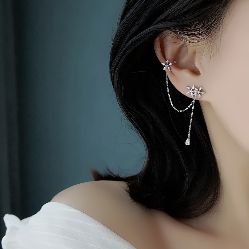 Bông tai dây kẹp vành hoa lá Khuyên tai phong cách Gen Z Hàn Quốc