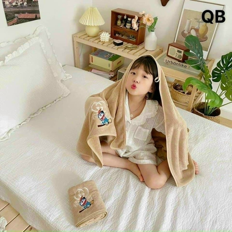 Khăn Tắm Doremon Set 2 Cái Bằng Cotton Siêu Thấm Hút, Mềm Mại Cho Bé