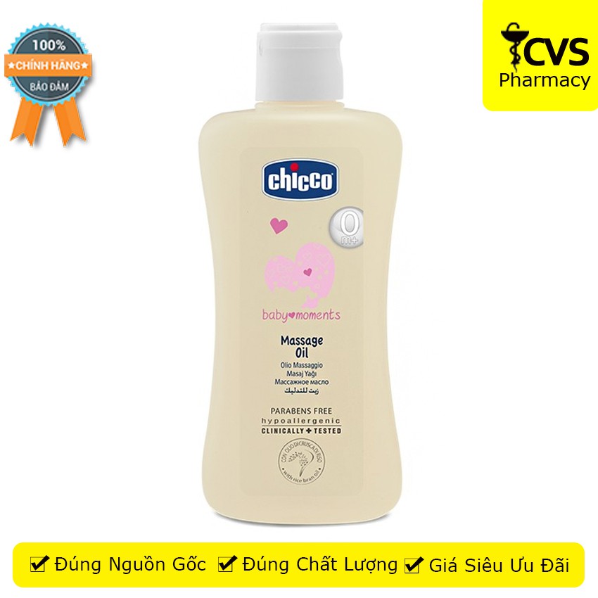 Dầu Mát-Xa Chiết Xuất Cám Gạo 0M+ Chicco 200ml (Massge oil Chicco) cho bé - cvspharmacy