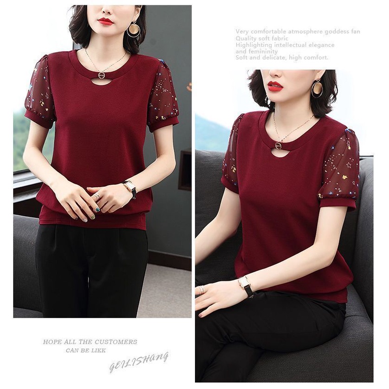 Áo Kiểu chiffon Tay Ngắn Dáng Rộng Thời Trang Mùa Hè Dành Cho Phụ Nữ Trung Niên