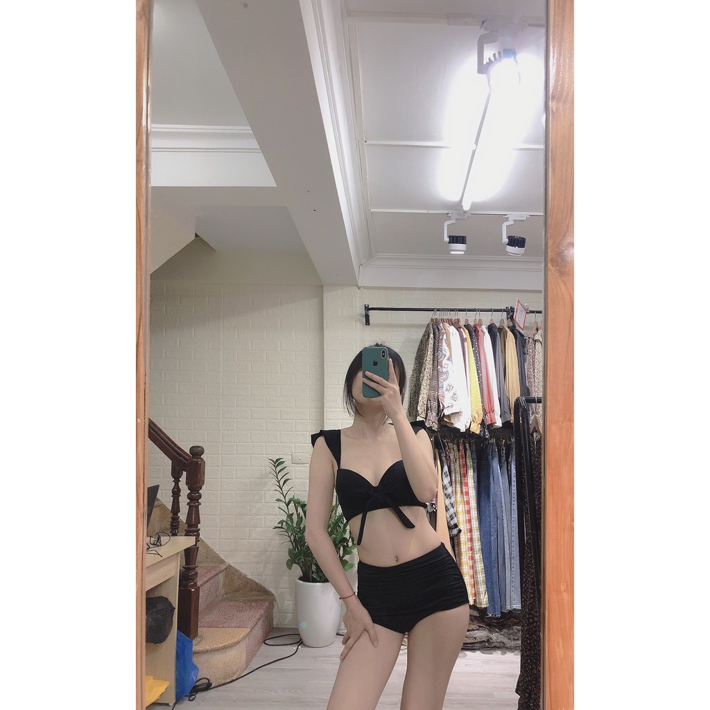 Bikini hai mảnh đen mặc đi biển nữ tính chất thun lạnh co dãn | BigBuy360 - bigbuy360.vn