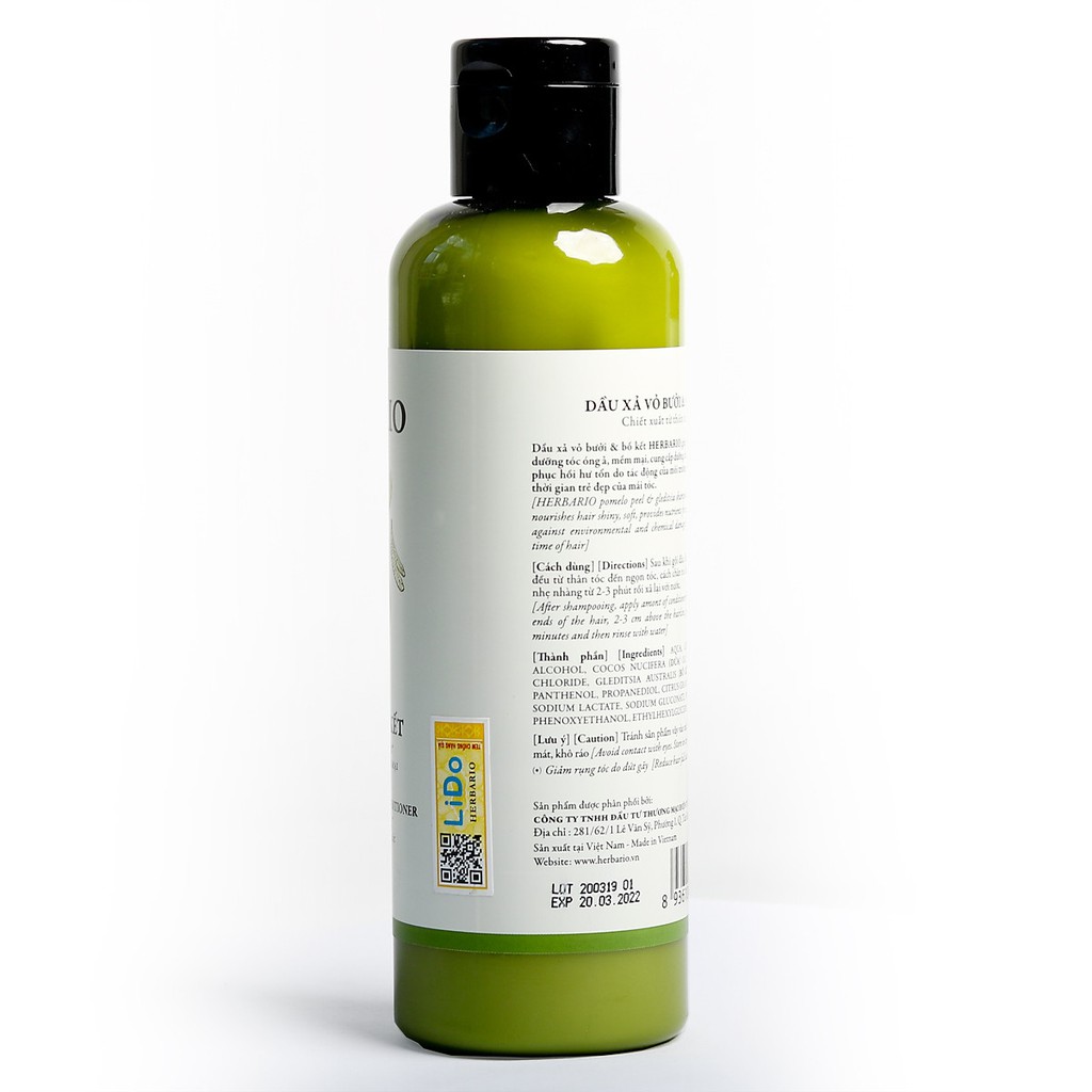Dầu xả Vỏ bưởi & Bồ kết HERBARIO 270ml giúp tóc suôn mượt | BigBuy360 - bigbuy360.vn
