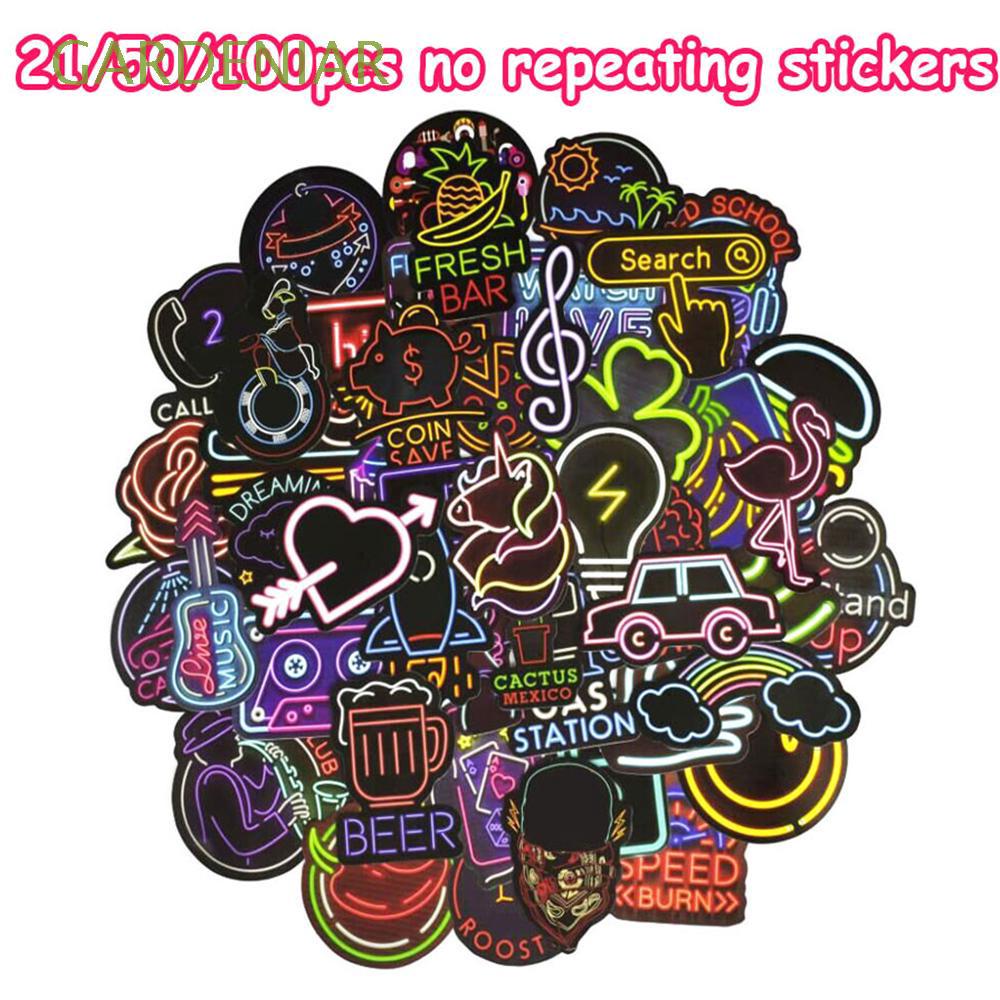 21/50/100pcs no repeating Vinyl PVC Stationery Photo Laptop Luggage Decor DIY Craft Neon Light Stickers