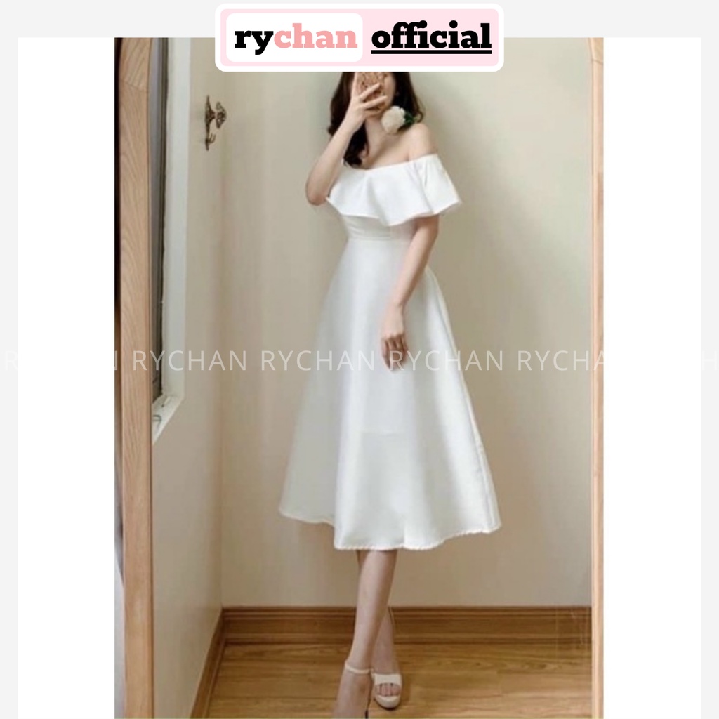 Đầm Nữ Đi Biển Dáng Dài Trễ Vai Phối Bèo Vải Phi Bóng Cực Kì Hút Mắt Màu Trắng [ẢNH THẬT CUỐI] - DX9836