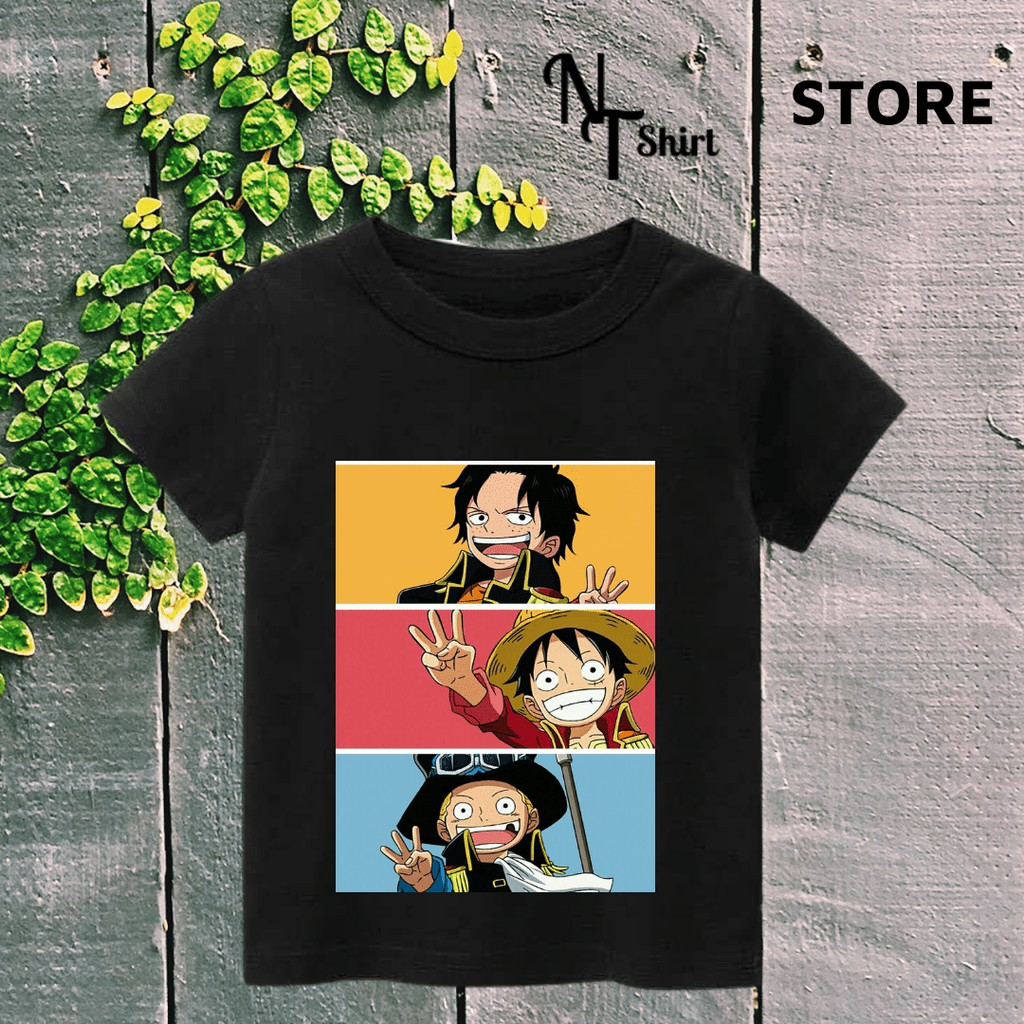 Áo thun trẻ em in hình Chibi LUFFY ACE SABO One Piece, Áo cotton mặc mát thoải mái NTShirt