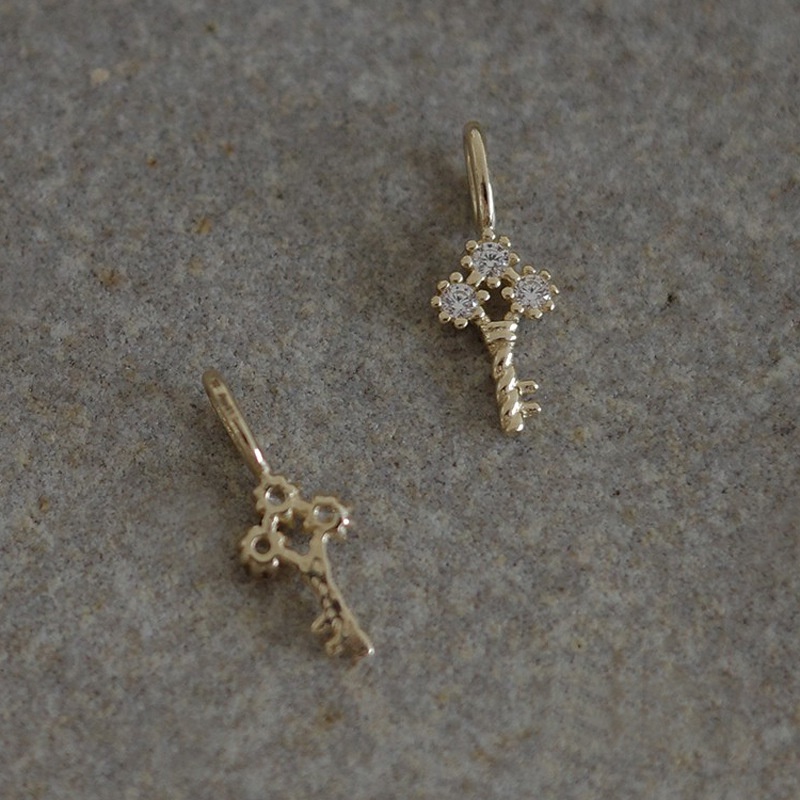 Vòng cổ mạ vàng 14K, Vòng cổ mặt chìa khóa bạc 925, Vòng cổ mini Nhật Bản kim cương sang trọng dành cho nữ