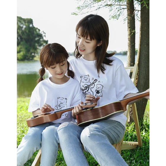 Áo gia đình Familylove - Mẫu Đồng phục gia đình Gấu đi dã ngoạidễ thương chất liệu cotton 100% cao cấp