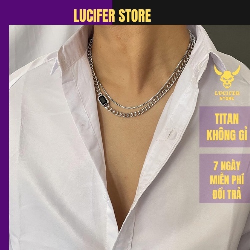 Vòng Cổ Nam Bạc Đẹp Unisex Cá Tính Ngầu Basic Cuba Black Mặt Dây Chuyền Đá Đen Lucifer Store Vòng Không Gỉ Cuban Black