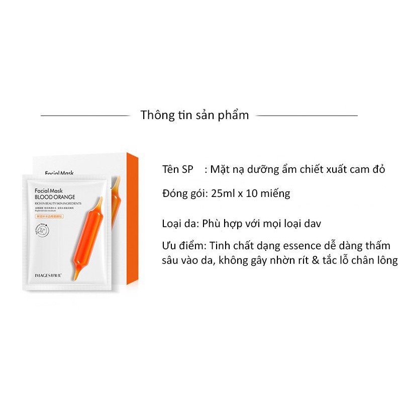 Mặt nạ giấy dưỡng trắng da nội địa Trung IMAGES chiết xuất cam đỏ mask MN02 | Thế Giới Skin Care