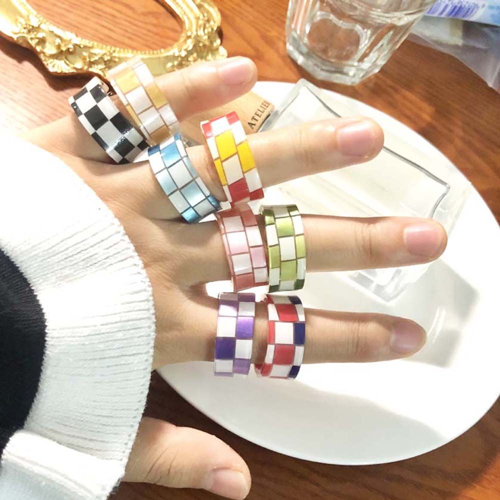 Nhẫn đeo tay họa tiết kẻ ô đơn giản phong cách Hàn Quốc dễ thương cho nam và nữ