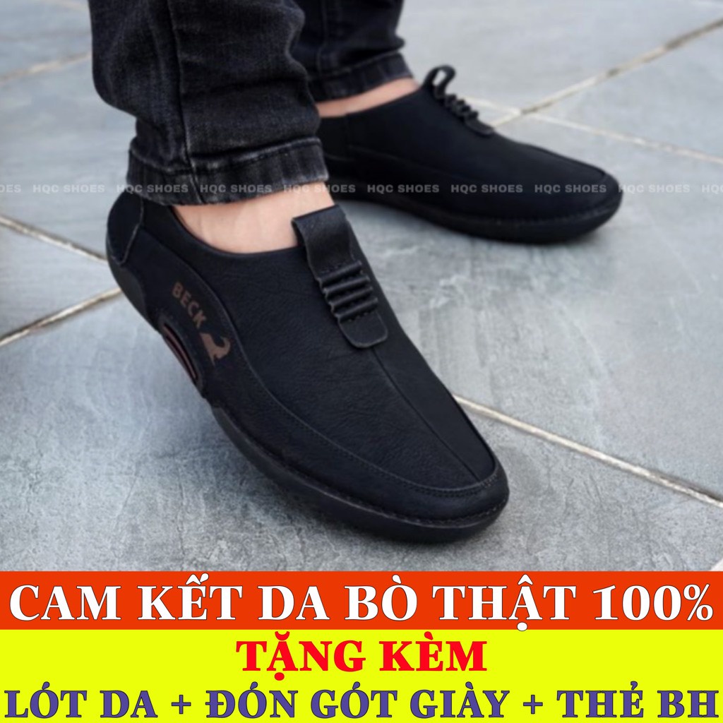 Giày lười nam chất liệu da bò thật đế cao su khâu chỉ bảo hành 12 tháng AQ832