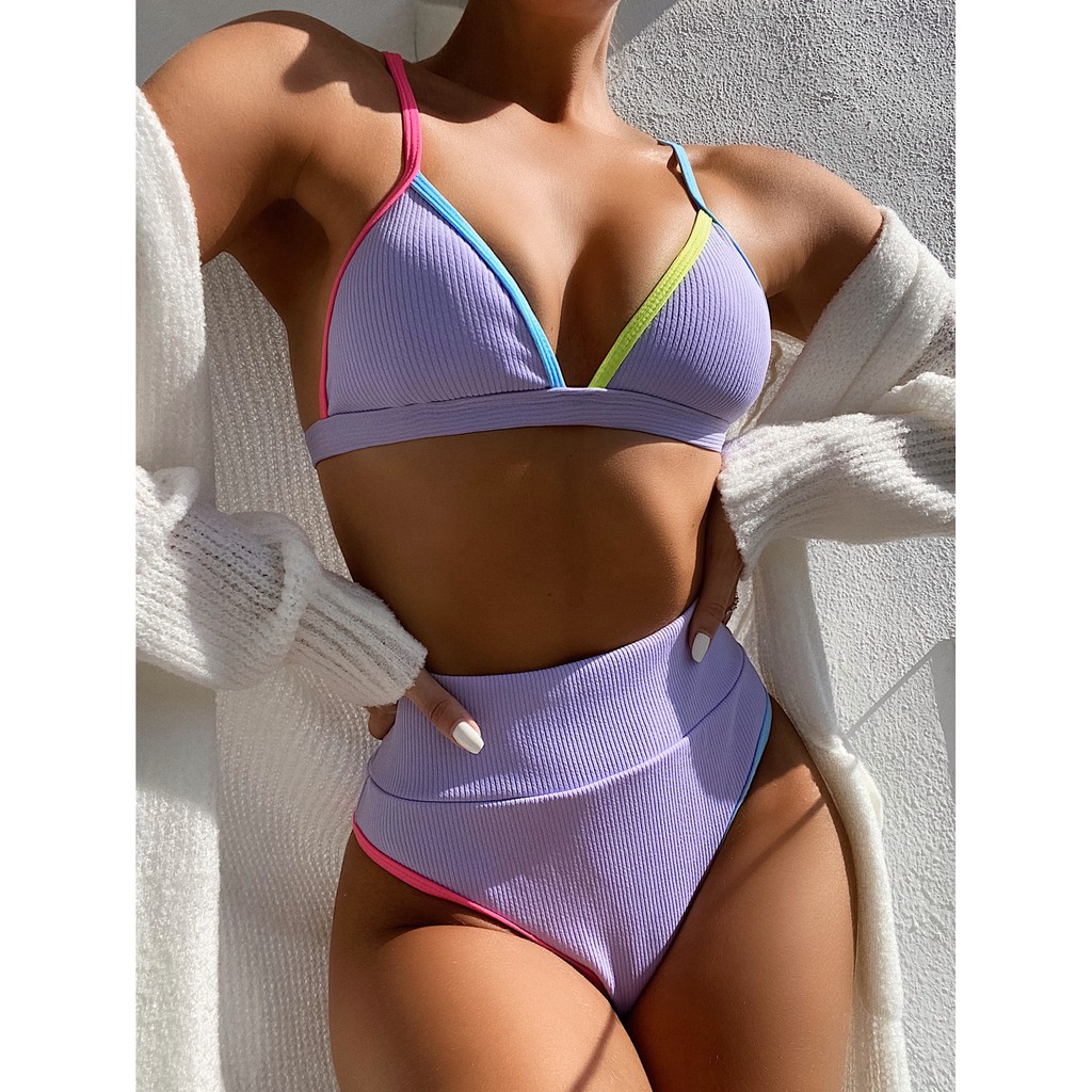 Bikini tam giác cạp cao chất gân (3 màu)