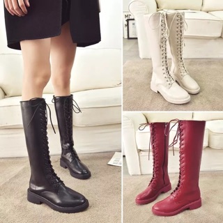 Boots da chiến binh buộc dây có khoá kéo