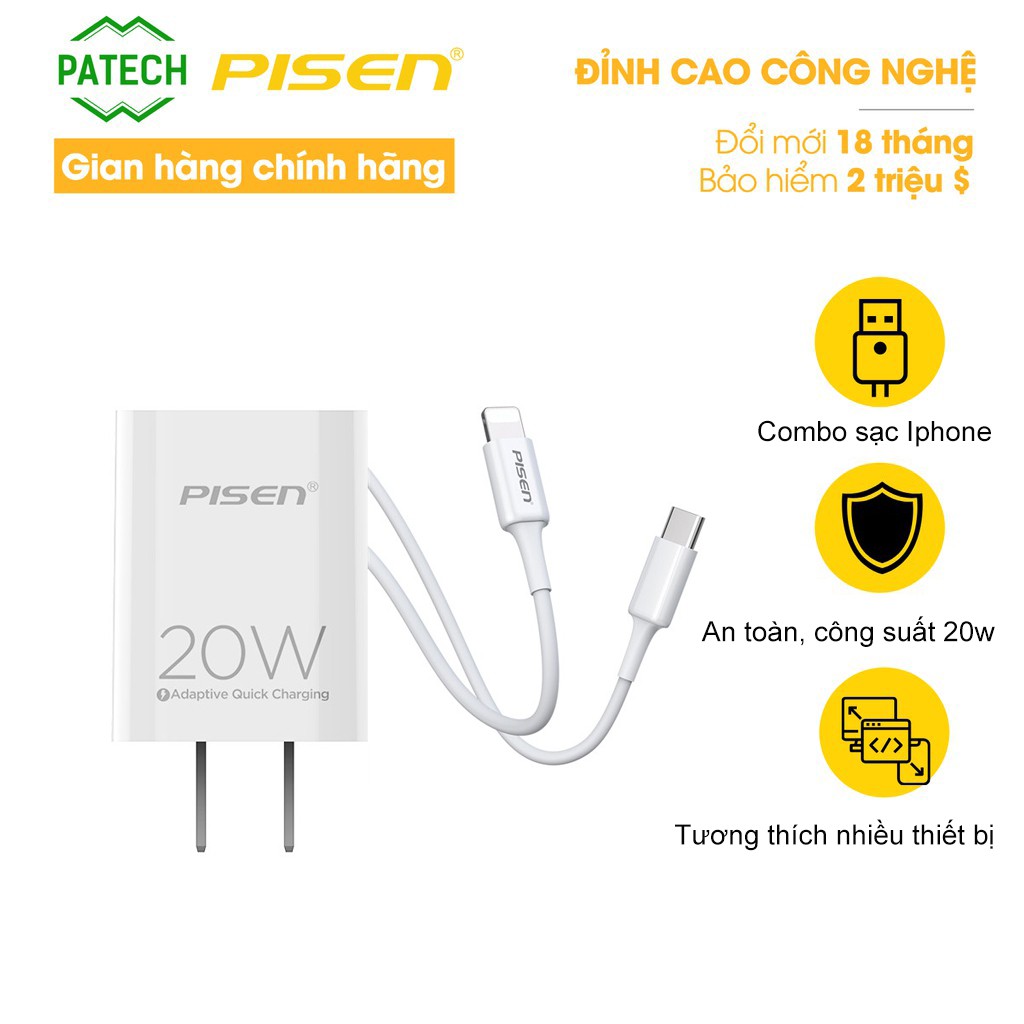 Combo cáp sạc nhanh PISEN QUICK PD 20W (TS-C135)-Hàng chính hãng,bảo hành 18 tháng, Bảo hiểm TNSP