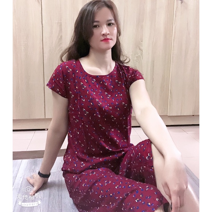 Bộ lanh trung niên áo cộc tay cổ tròn quần ống rộng⚡️Bộ đồ tone mặc nhà chất lanh nhung VT