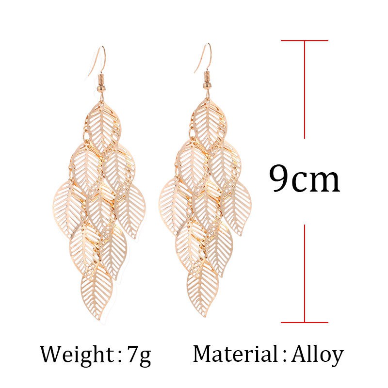 Bông Tai Mạ Vàng / Bạc Nhiều Lớp Hình Chiếc Lá Rỗng