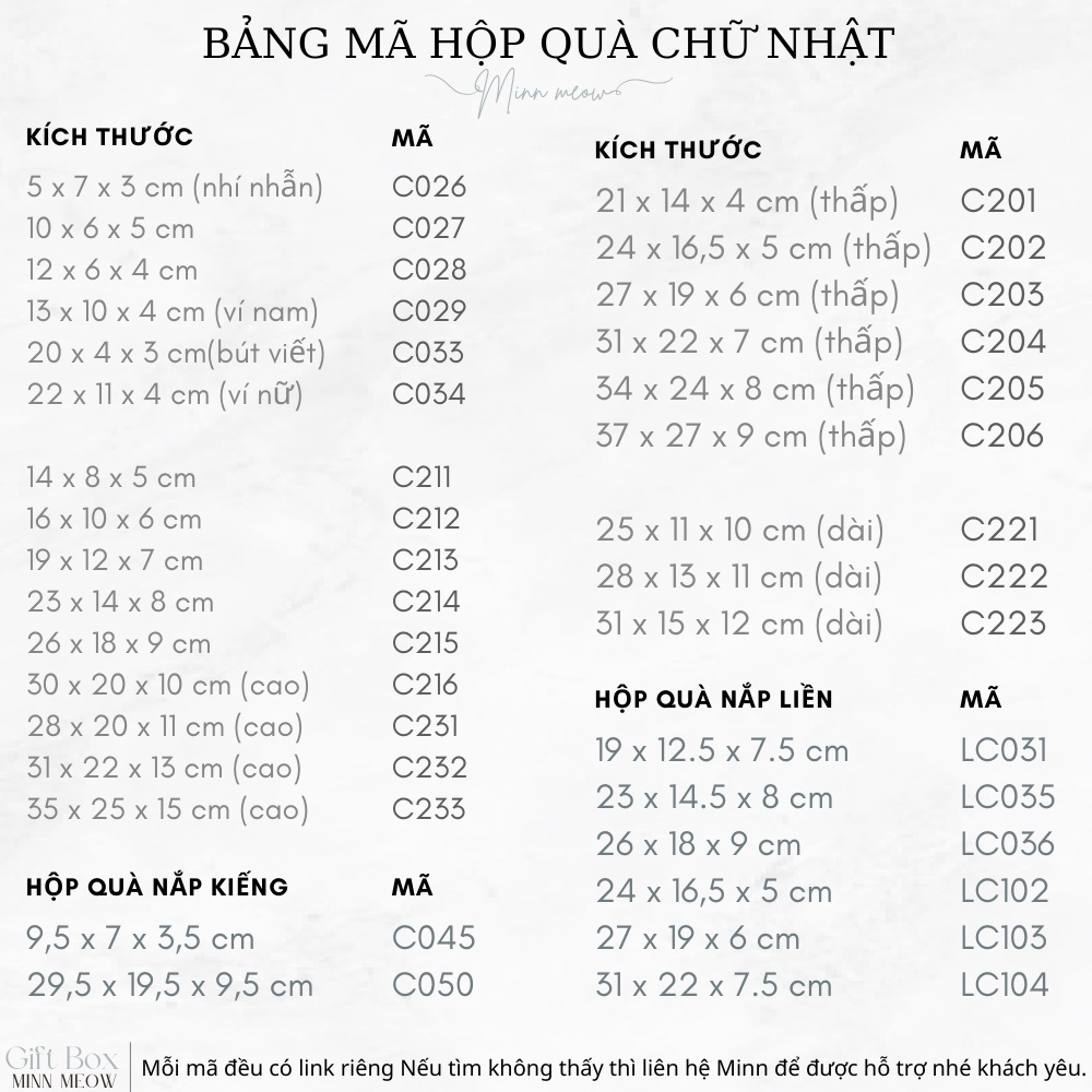 HỘP QUÀ 19 x 12 x 7 cm | C213 Minn Meow - Hộp chữ nhật cao cấp sang trọng đựng quà tặng có hạt xốp giấy rơm