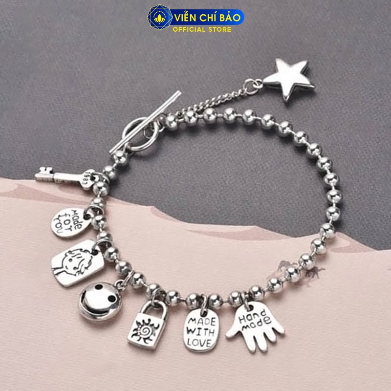 Lắc tay bạc nữ dây bi mix charm chất liệu bạc Thái 925 trẻ trung cá tính thương hiệu Viễn Chí Bảo L000075