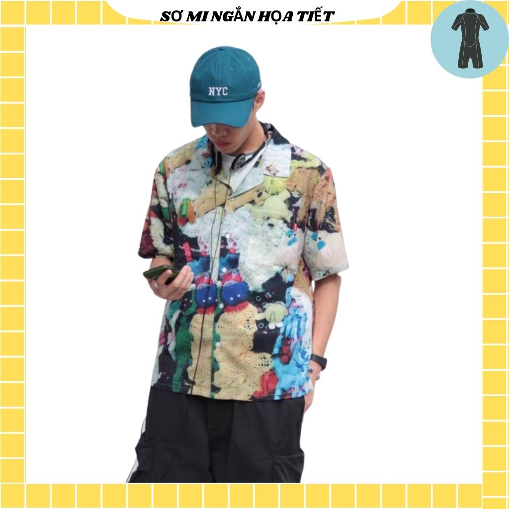 Áo Sơ Mi Tay Ngắn Unisex Cổ Bẻ Phông Cách Hàn Quốc Freesize