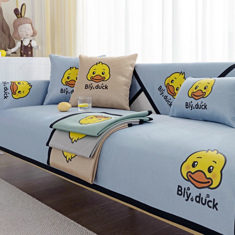 Vỏ Bọc Đệm Ghế Sofa Mùa Hè Bằng Lụa Lạnh Thoáng Khí Không Trượt Họa Tiết Hoạt Hình Đơn Giản Hiện Đại