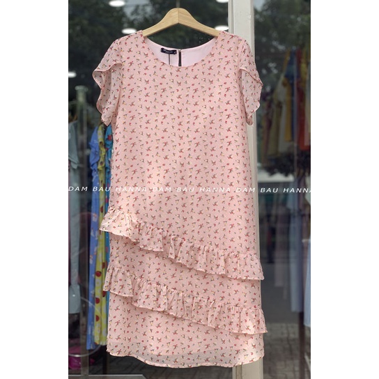 [HANNA] Đầm bầu hoa nhí có size 80kg vải voan mát mùa hè không nhăn có túi thiết kế dáng baby doll dễ thương cho mẹ trẻ