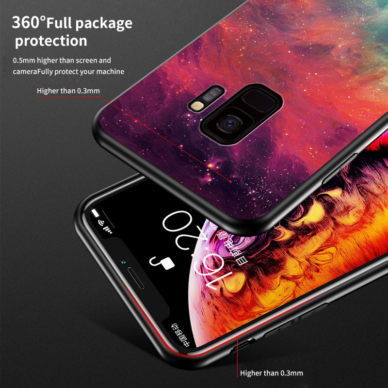 Ốp Lưng Kính Cường Lực Viền Silicon Mềm Cho Samsung Galaxy S9 S8 Plus S7 Edge J7 Prime A2 Core Galaxy