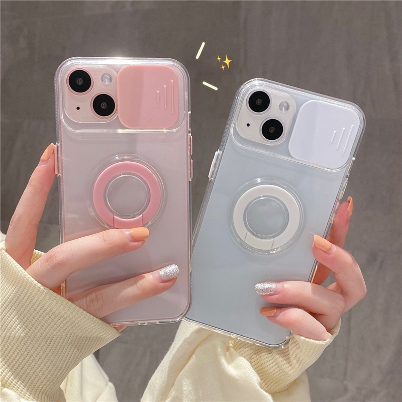 Ốp Điện Thoại Mềm Trong Suốt Chống Sốc Có Vòng Trượt Bảo Vệ Camera Cho iPhone 14 13 12 11 Pro Max X XS XR 8 7 Plus + SE 2020