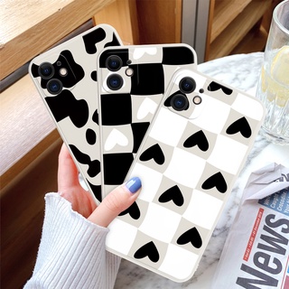 Ốp Điện Thoại Họa Tiết Trái Tim Kẻ Sọc Trắng Đen Đơn Giản Cho iPhone 11 12 13 Pro Max 12 13 Mini