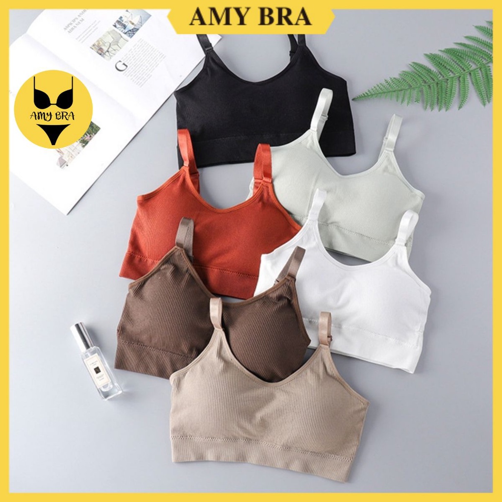 Áo Bra Tập Gym - Bra Nữ 2 Dây Len Tăm - Áo Ngực Không Gọng Mút Mỏng Xinh Xắn AMYBRA B1182