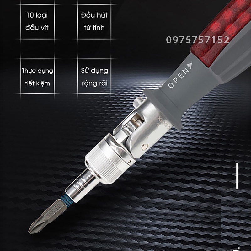 Tua vít đa năng đa góc 180 độ Kapusi, bộ tô vít 10 trong 1 sửa chữa thiết bị, tuốc nơ vít điều chỉnh có nam châm cao cấp