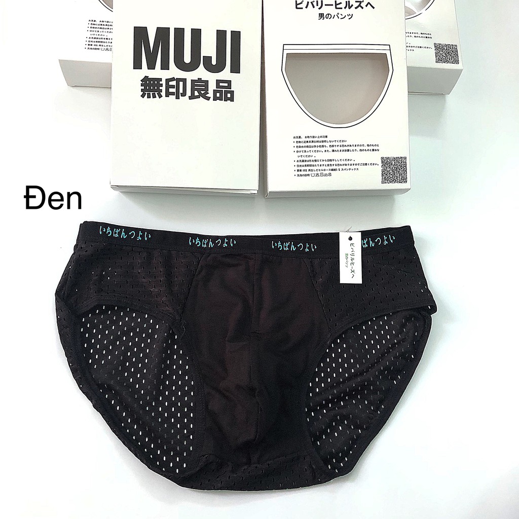 Hộp 4 cái sịp nam MUJI thông hơi lưới cotton co giãn bigsize freeship Nhật Bản