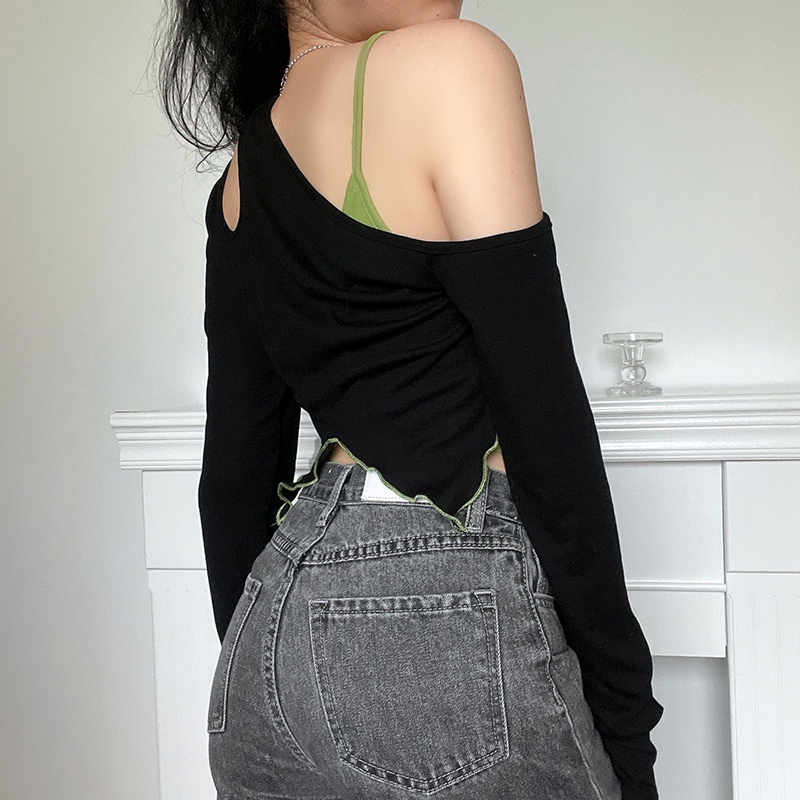 Set áo thun tay dài trễ vai phối áo hai dây độc đáo cá tính thời trang mùa thu cho nữ