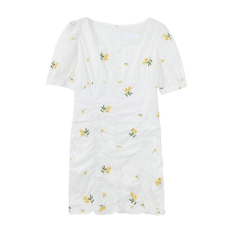 Đầm COZOKC tay phồng cổ vuông họa tiết hoa phong cách cổ điển