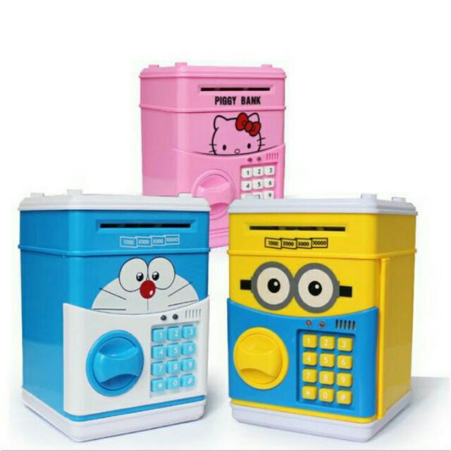 KÉT MINI ĐỰNG TIỀN MỞ BẰNG KHÓA SỐ ( chọn mẫu doremon/kitty/pony/minion)