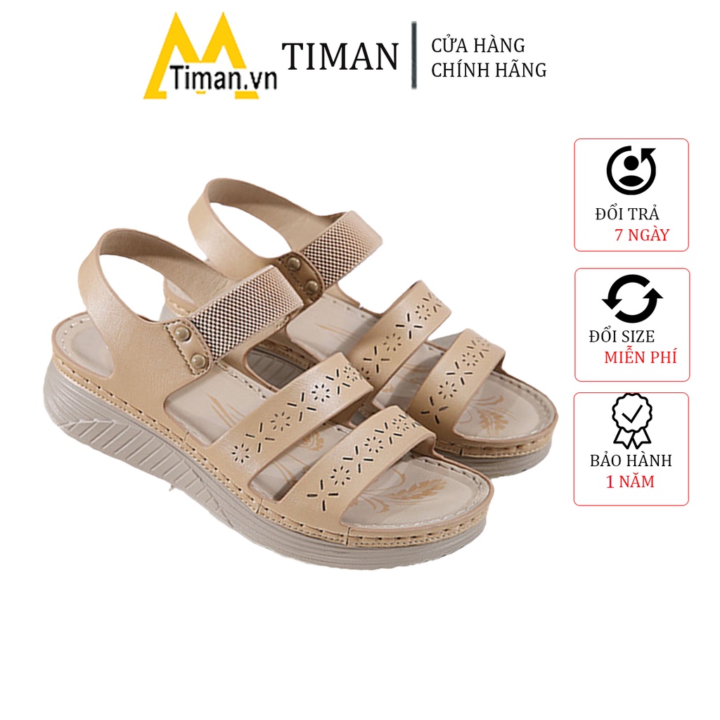 Giày sandal nữ 3 phân đế xuồng đi học cao gót kiểu xỏ ngón đế bệt dáng bánh mì bảo hành 1 năm TS08 TIMAN