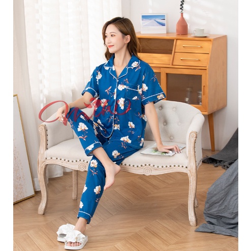 Pijama trung niên nữ B99 - Bộ đồ ngủ mặc nhà hè thu cho mẹ - Thời trang cho người lớn tuổi đẹp cao cấp Bigsize