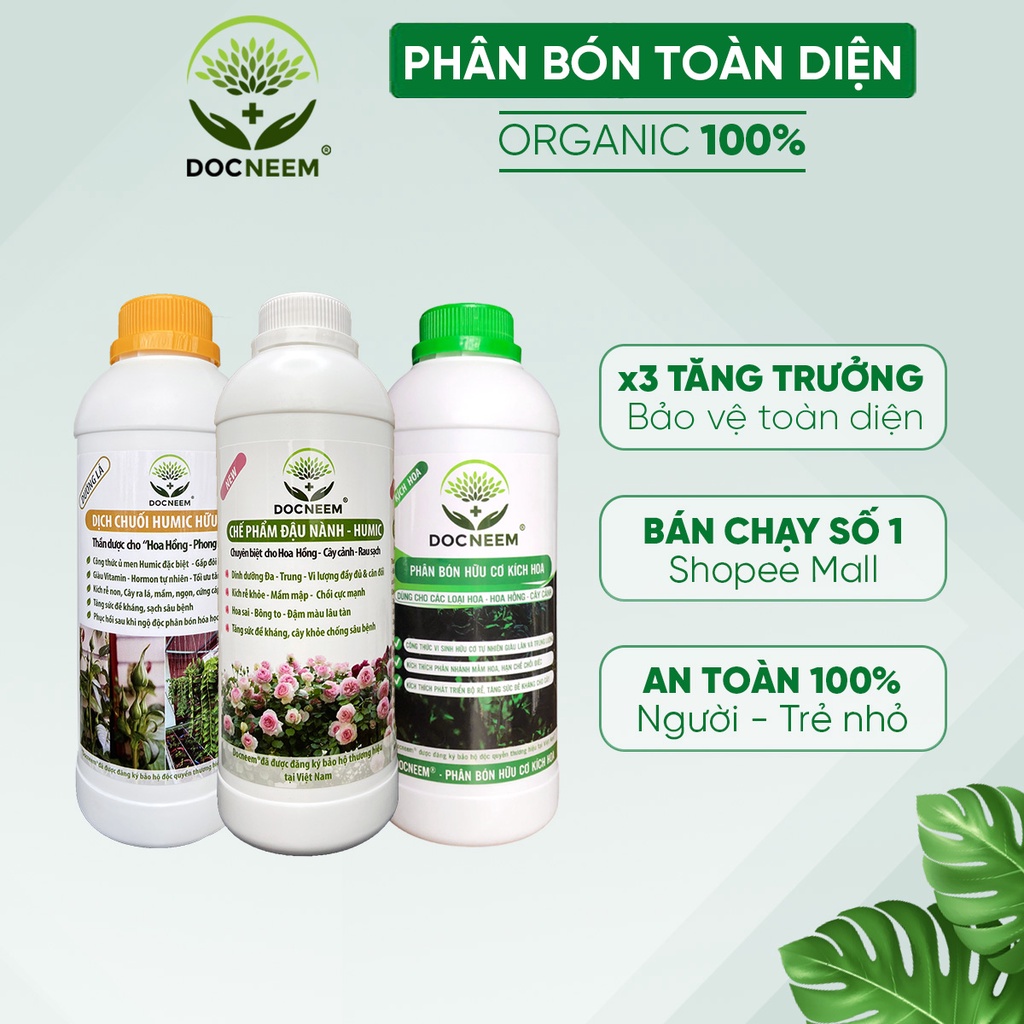 Combo Phân bón toàn diện cho hoa hồng, cây cảnh, 3 lít, phân bón hữu cơ giúp cây nhiều mầm, sai hoa, chính hãng DOCNEEM