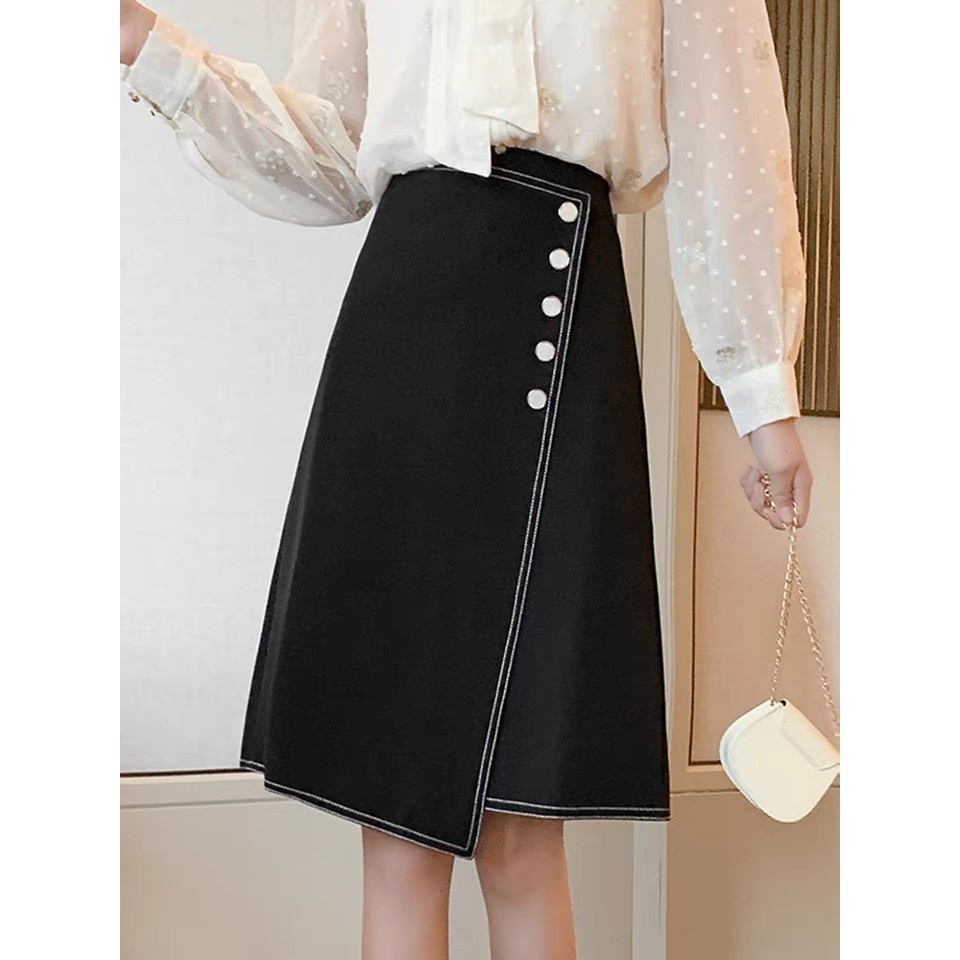Chân váy nữ chỉ nổi 5 khuy midi váy nữ công sở thiết kế dáng xòe thời trang Banamo Fashion 539 | BigBuy360 - bigbuy360.vn