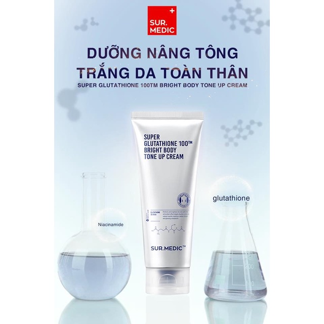 Kem Dưỡng Sur.Medic+ Làm Trắng Da Toàn Thân Super Glutathione 100 Bright Body Tone Up Cream 150ml - Khongcoson