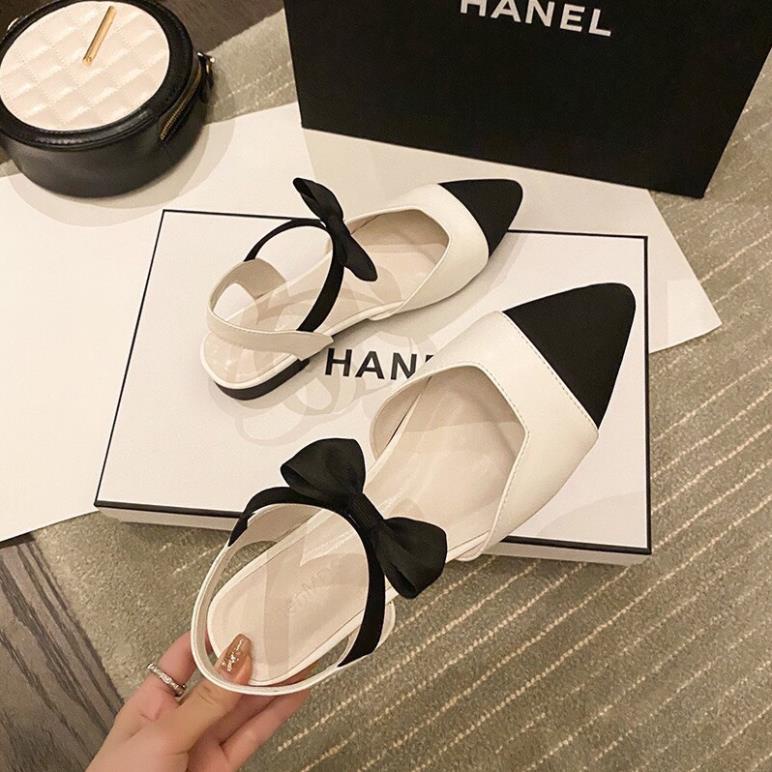 SALE ⚡Hàng Đẹp⚡ Giày Sandal Nữ Bít Mũi Đế Bệt Quai Hậu Đính Nơ Điệu Đà Xinh Xắn Nhiều Màu Sắc