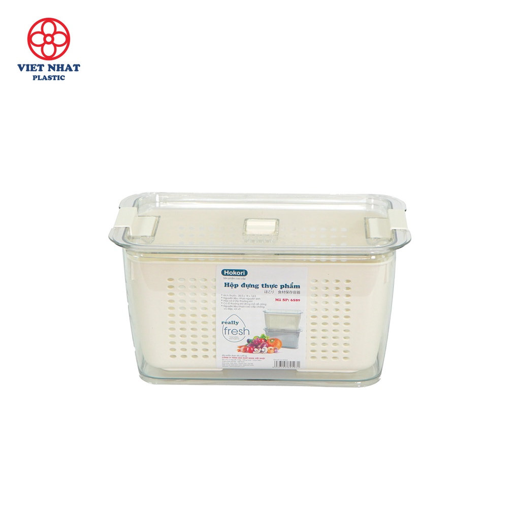 Hộp đựng thực phẩm 2 lớp Hokori, Hộp bảo quản thức ăn có lỗ thoát nước Việt Nhật  6588-6589