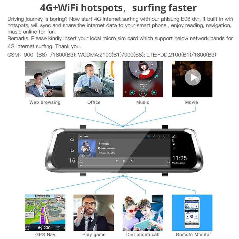 (Tặng thẻ 32GB) Camera hành trình gương E08-4G-Wifi Chính Hãng | BigBuy360 - bigbuy360.vn