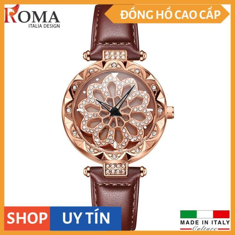 (Nghệ thuật) Đồng hồ nữ ROMA ITALIA XOAY 360 Dây Da Cao Cấp [HÀNG CAO CẤP]