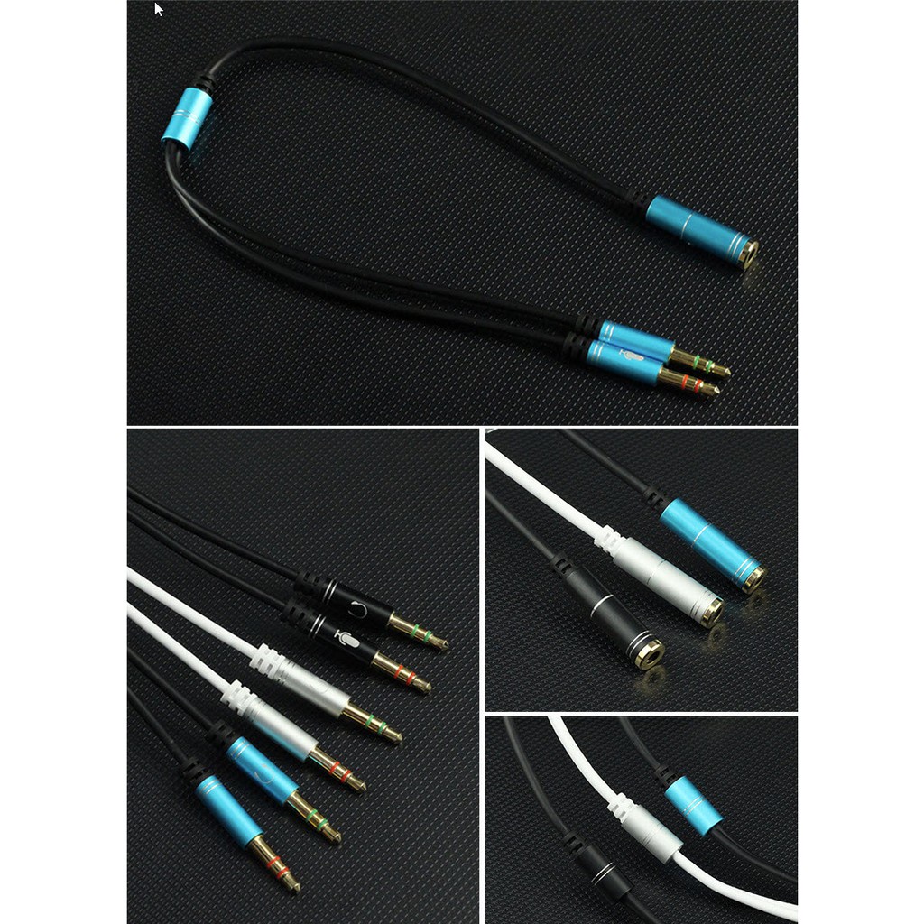 Cáp Gộp Audio 1 Ra 2  Dây Dài 38cm (Tai Nghe Và Mic) Chuẩn 3.5mm