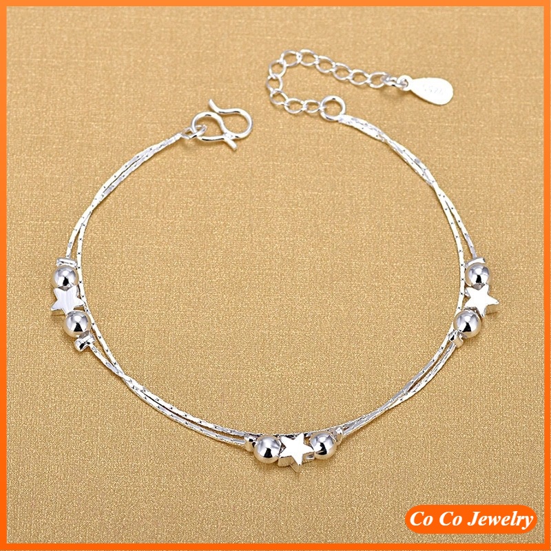 Vòng tay bạc họa tiết ngôi sao nhiều lớp thời trang dành cho nữ