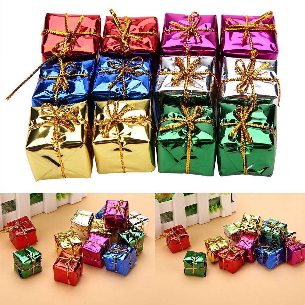 Set 12 phụ kiện hộp quà trang trí cây thông Noel, trang trí giáng sinh